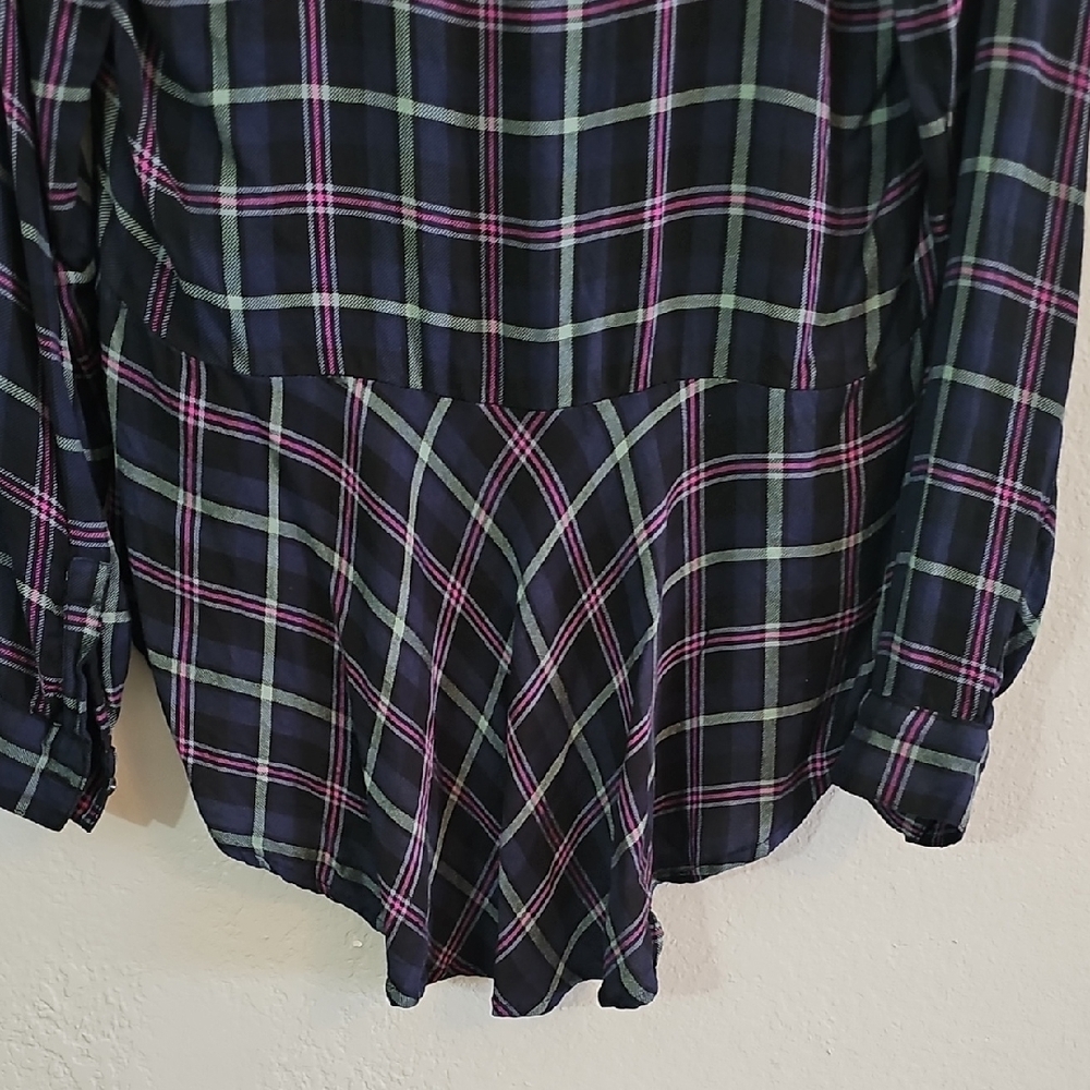 Lucky Brand Girlfriend Plaid Shirt Long Sleeve Popover Tunic Womens Medium - Picture 9 of 9